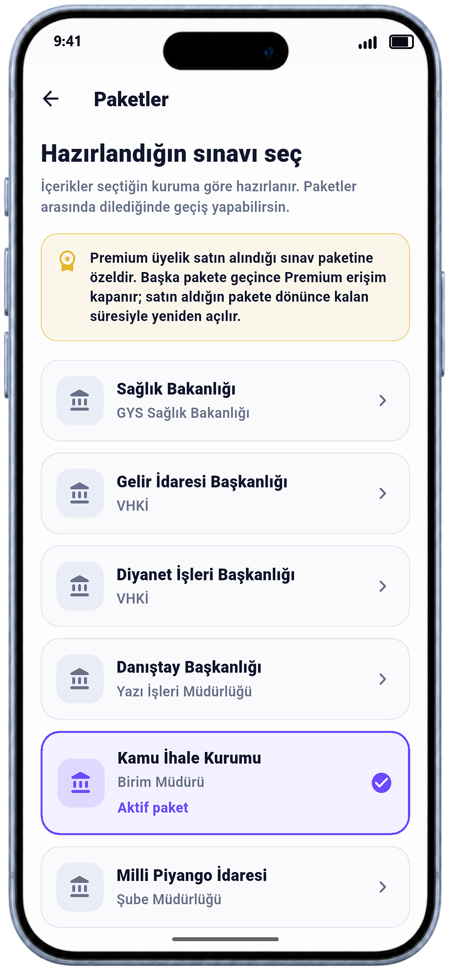 iPhone 17 içinde GYS Asistan paket seçimi ekranı