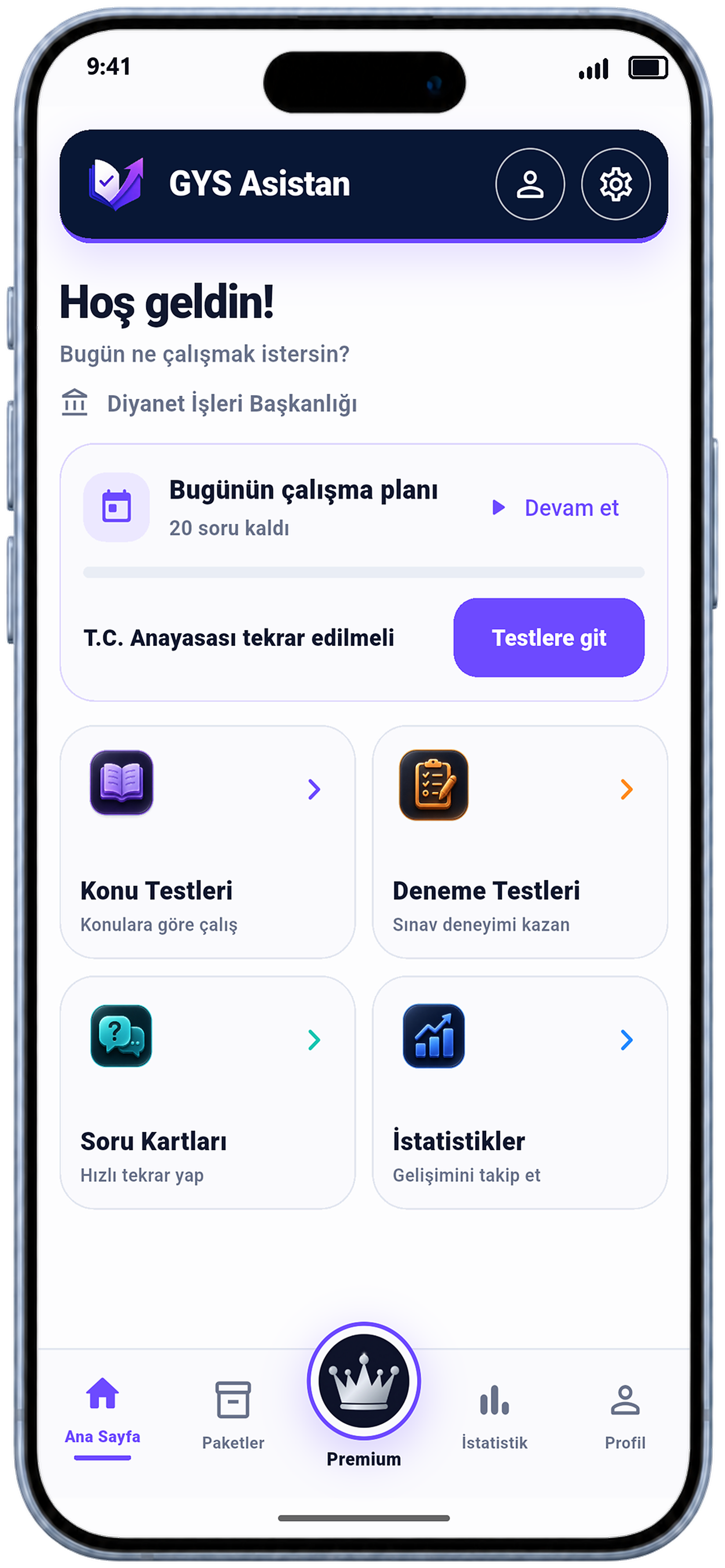 iPhone 17 içinde açık GYS Asistan çalışma merkezi
